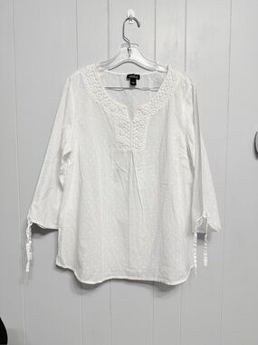 Erika White Embroidered Peasant Blouse - White Cotton
